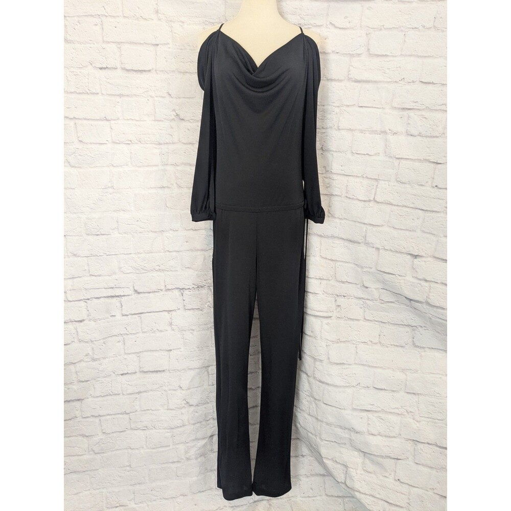 BCBG maxazria Black Tie Waist Feminine Sexy Open Sleeve Jumpsuit Size Sm‎ LONG